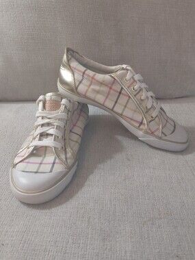 Coach Barrett Colorful Plaid Low-Top Sneakers with Gold Accents Size 8